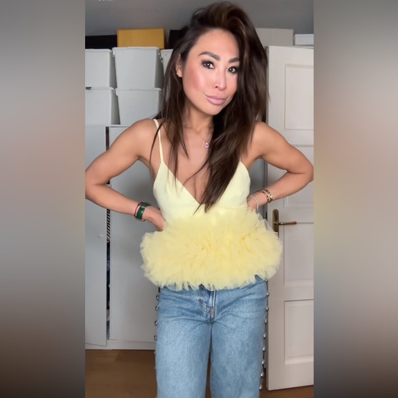 ZARA STRETCH TULLE VOLUMINOUS HEM TOP - Picture 8 of 17